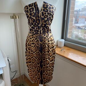 Ysl Yves Saint Laurent Leopard Dress Silk Straples
